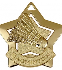60mm Mini Stars Badminton Medal in Gold, Silver & Bronze