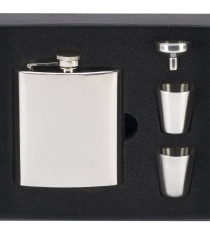 6oz Polished Stainless Steel Hip Flask With Two Shot Glasses