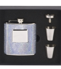 Stainless Steel 6oz Hip Flask with Imitation Diamonds