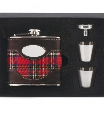 Leather and Tartan Design 6oz Hip Flask