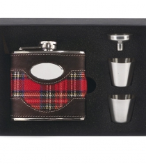 Leather and Tartan Design 6oz Hip Flask