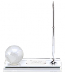Magellen Optical Crystal Globe Pen Holder & Pen